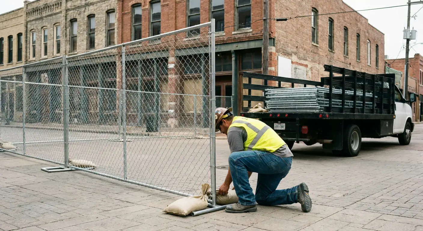 Temporary fence installation in Yorba Linda urban environment