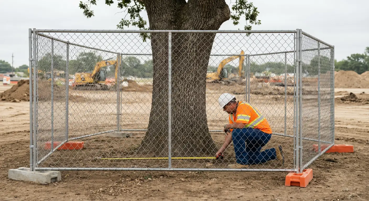 Tree protection zone fencing installation in Yorba Linda, CA
