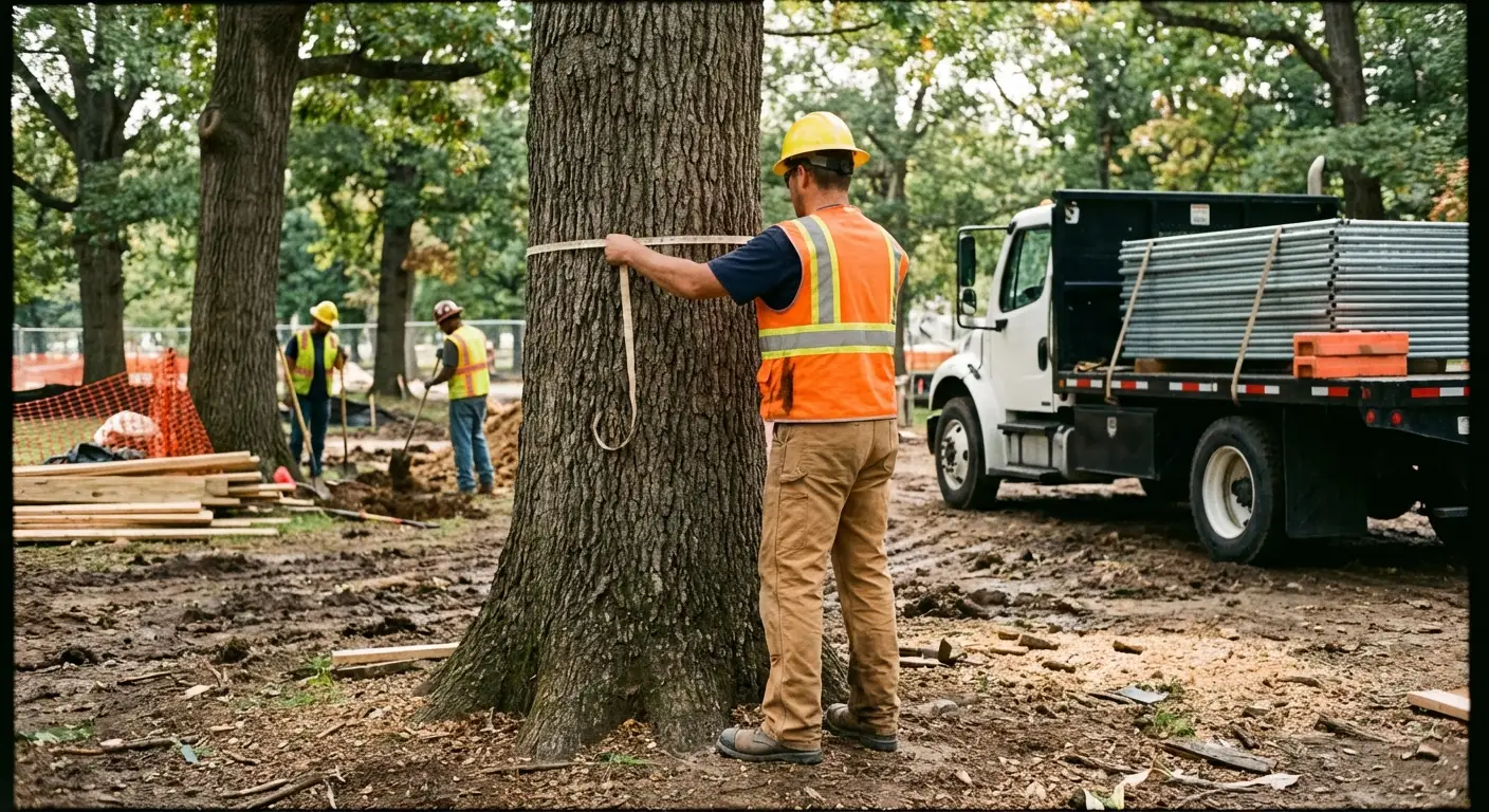 Tree protection zone fencing installation in Yorba Linda, CA