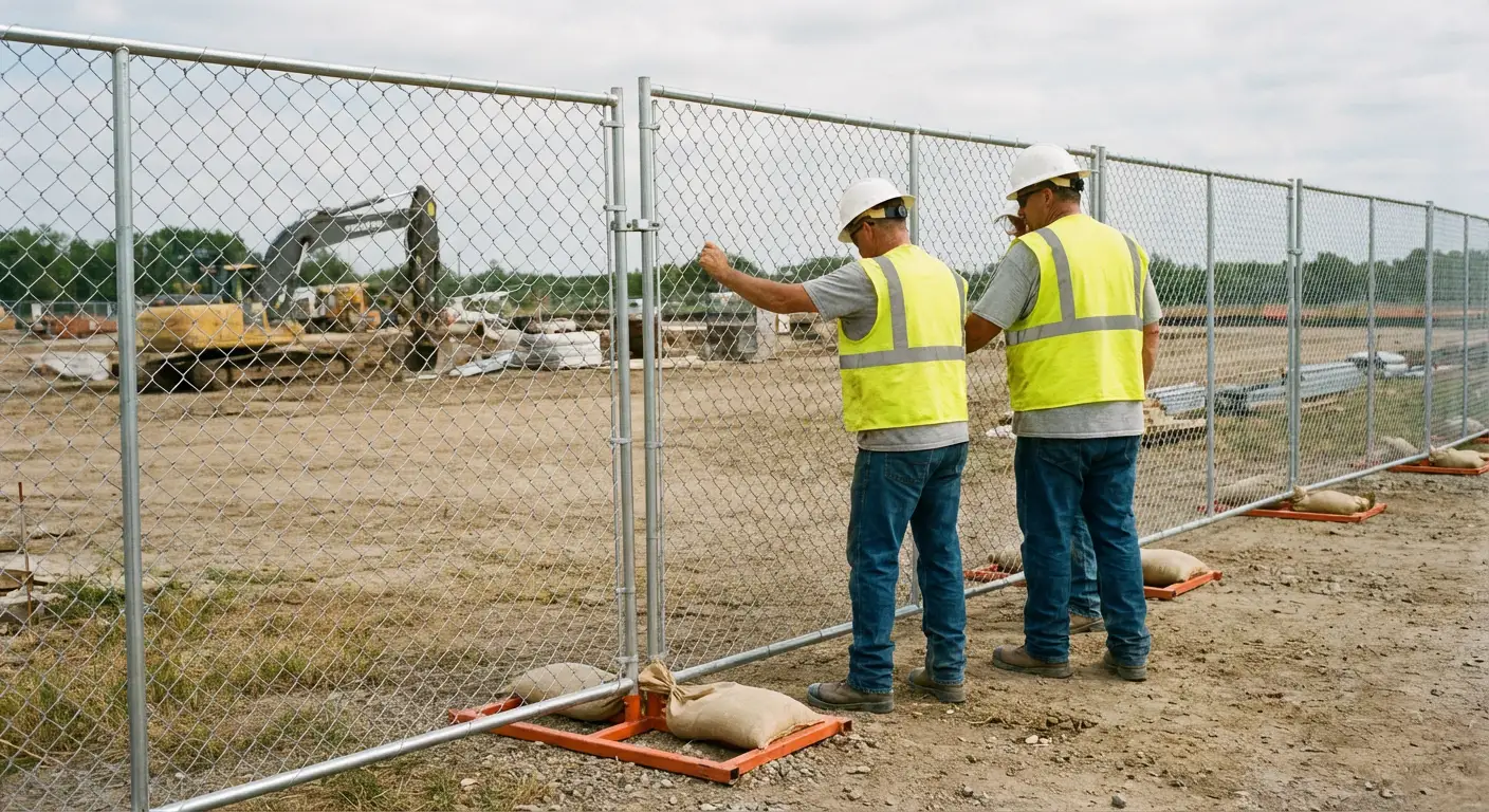 Construction site chain link panel installation in Yorba Linda, CA