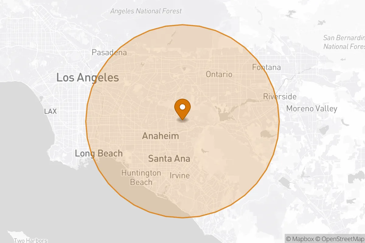 service area service area map in Yorba Linda, CA